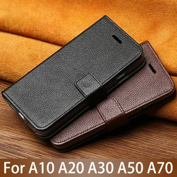 

Leather Flip Phone Case For Samsung A10 A20e A30 A40 A50 A60 A70 case Cowhide Litchi Texture Card slots Cover