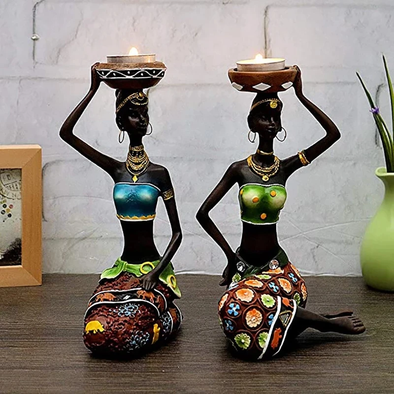 Candle Holders African Women 8.5" Decor For Table Desk Decorative Dining Room Candleholder