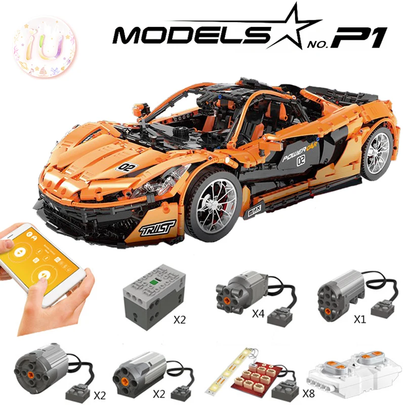

Technic Series MOC-16915 Orange Racing Car RC McLarened P1 Model Building Blocks Hypercar Kids Christmas gift Toys legoings