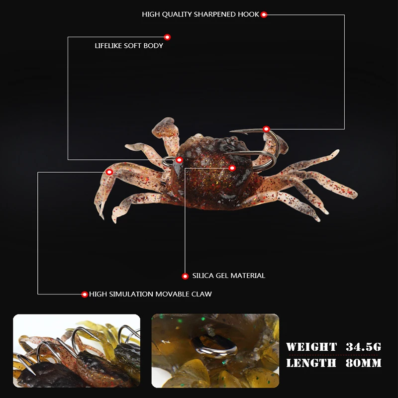 Fargiant Fishing Lure Soft Bait Simulation Crab Bait 8cm/34.5g Belt Hook Offshore Bream Angling Bait Topwater Artificial Lure