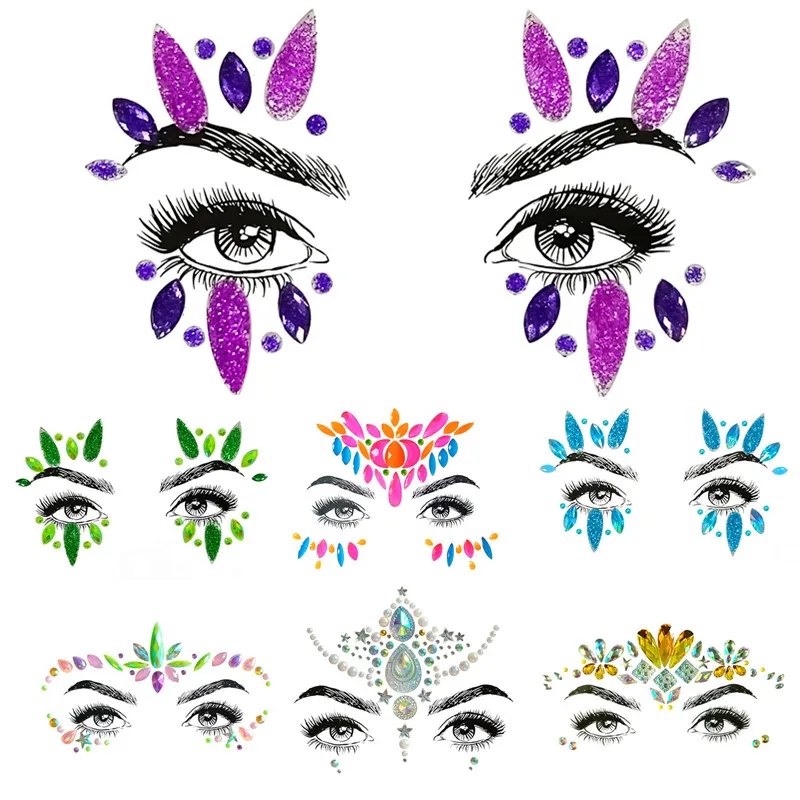 

Face Jewels Temporary Tattoo Sticker Glitter Body Gems Gypsy Festival Adornment Party Face Decoration Tattoo Beauty Makeup Tools