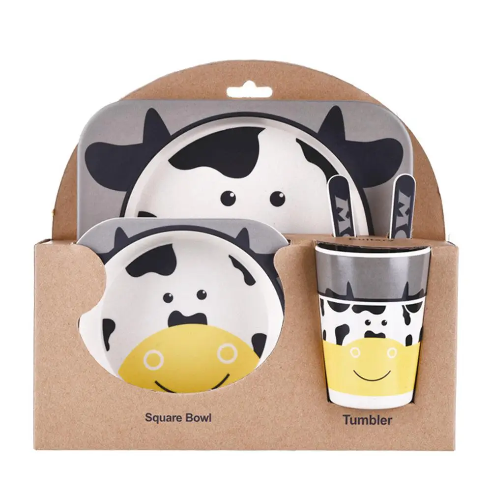 Small cow Studyset 5 шт./компл. Экологичная посуда из бамбукового волокна набор разделительная пластина дополнительная пищевая чаша для детей - Цвет: Small cow