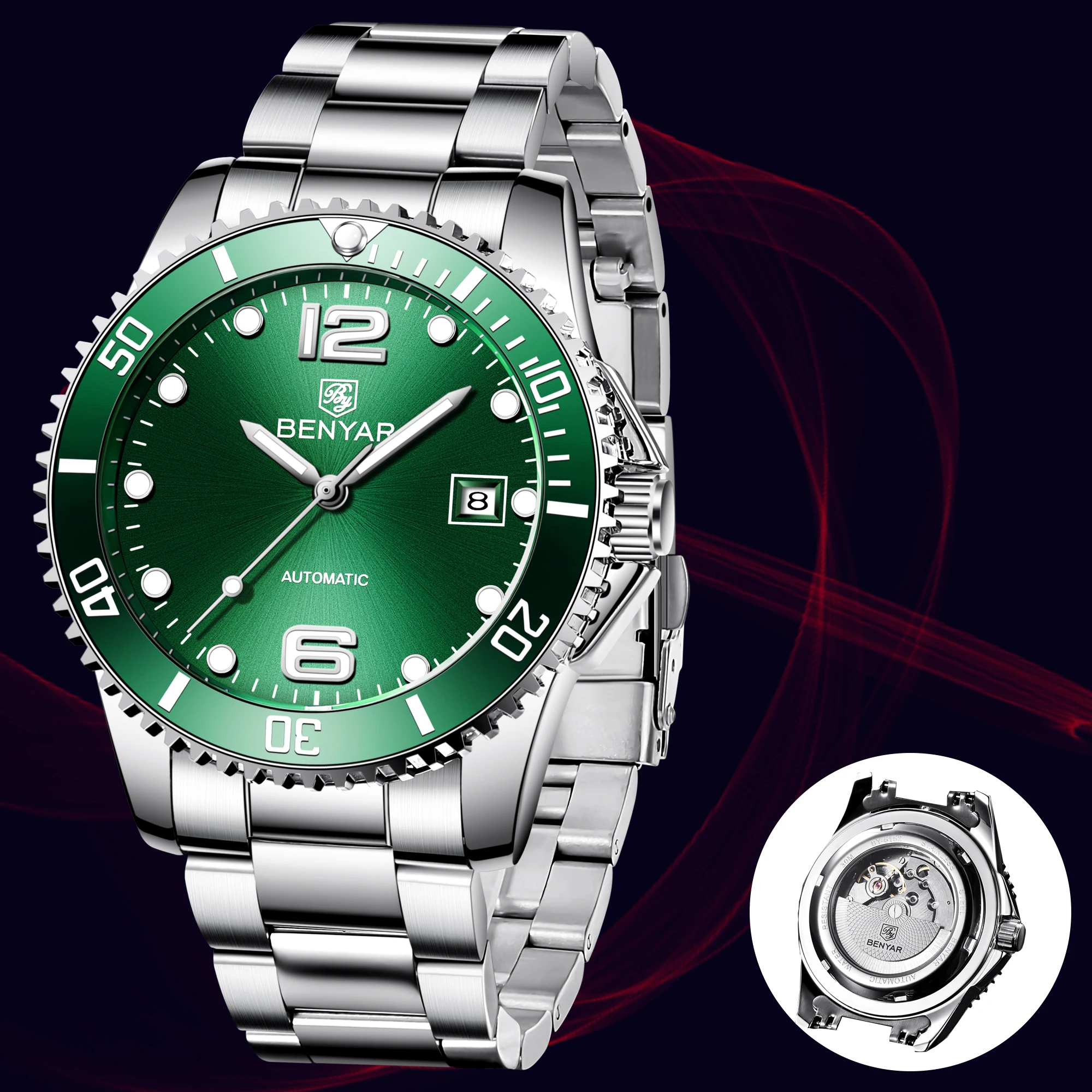 

BENYAR 2019 Fashion Brand Luxury Men Automatic Mechanical Watch Luminous Leisure Calendar Automatic Mechanical Waterproof Watch
