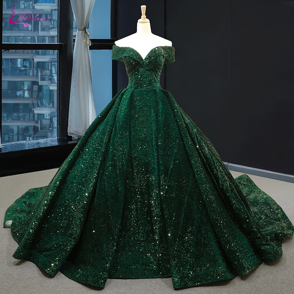 Waulizane бальное платье без бретелек Quinceanera темно-зеленое кружевное с блестками |