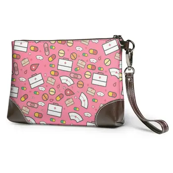 

Medicine Box Pills Nurse Hat Red Cross Blood Drops Nurse lover medical Leather Clutch