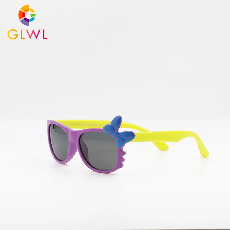 GLWL1910-9A GLWL, детские солнцезащитные очки для девочек, поляризованные очки, зеркальные очки для детей, дизайн, силиконовые очки с бабочкой и кружевом - Цвет линз: GLWL1910-9A