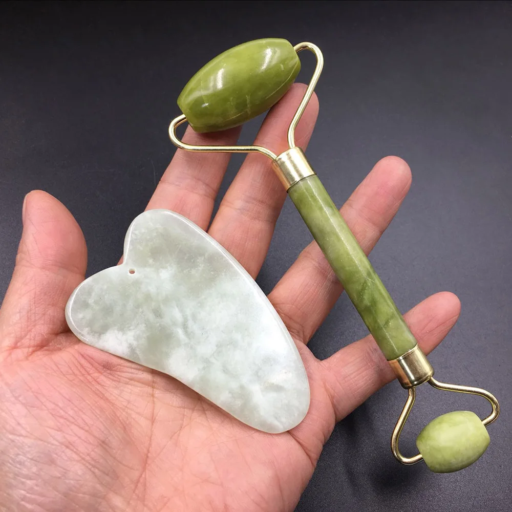 Нефритовый ролик Gua Sha соскабливающий инструмент для массажа лица для ухода за кожей лица антивозрастной Нефритовый камень для лица набор для лица глаз шеи красота ролик