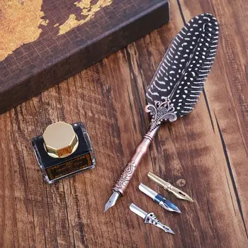 

Drop Ship&Wholesale Vintage Feather Quill Dip Pen Fountain Pens With Ink +3 Nibs Set Box Stationery Nov.8