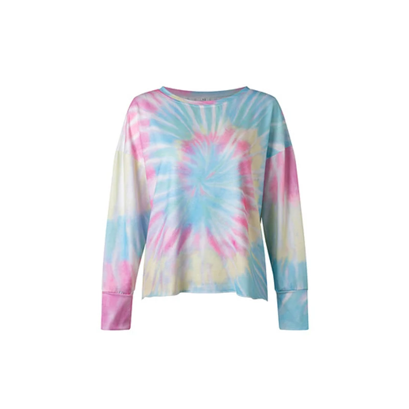 Tie Dye Print Woman T-shirts Long Sleeve Plus Size T Shirt O-neck Gradient Color Tee Shirt Trendy Sexy Women Streetwear