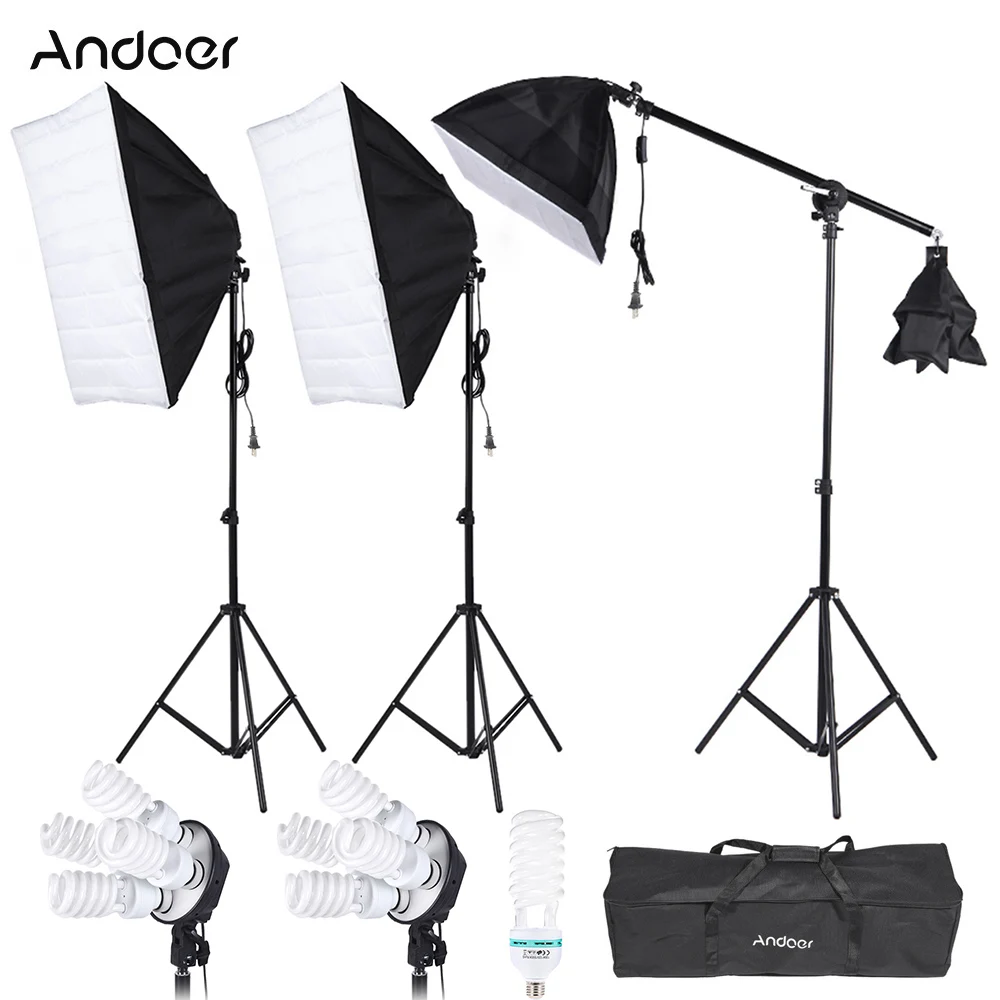 

Photography Studio Lighting Kit 3pcs Softbox Tripod Stand 45W 135W Bulb Cantilever with Oxford Bag Photo Studio Lighting Kit