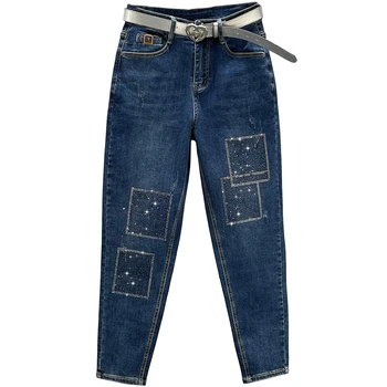 Spodnie Jeansowe Damskie Z Cyrkoniami - Slim 5