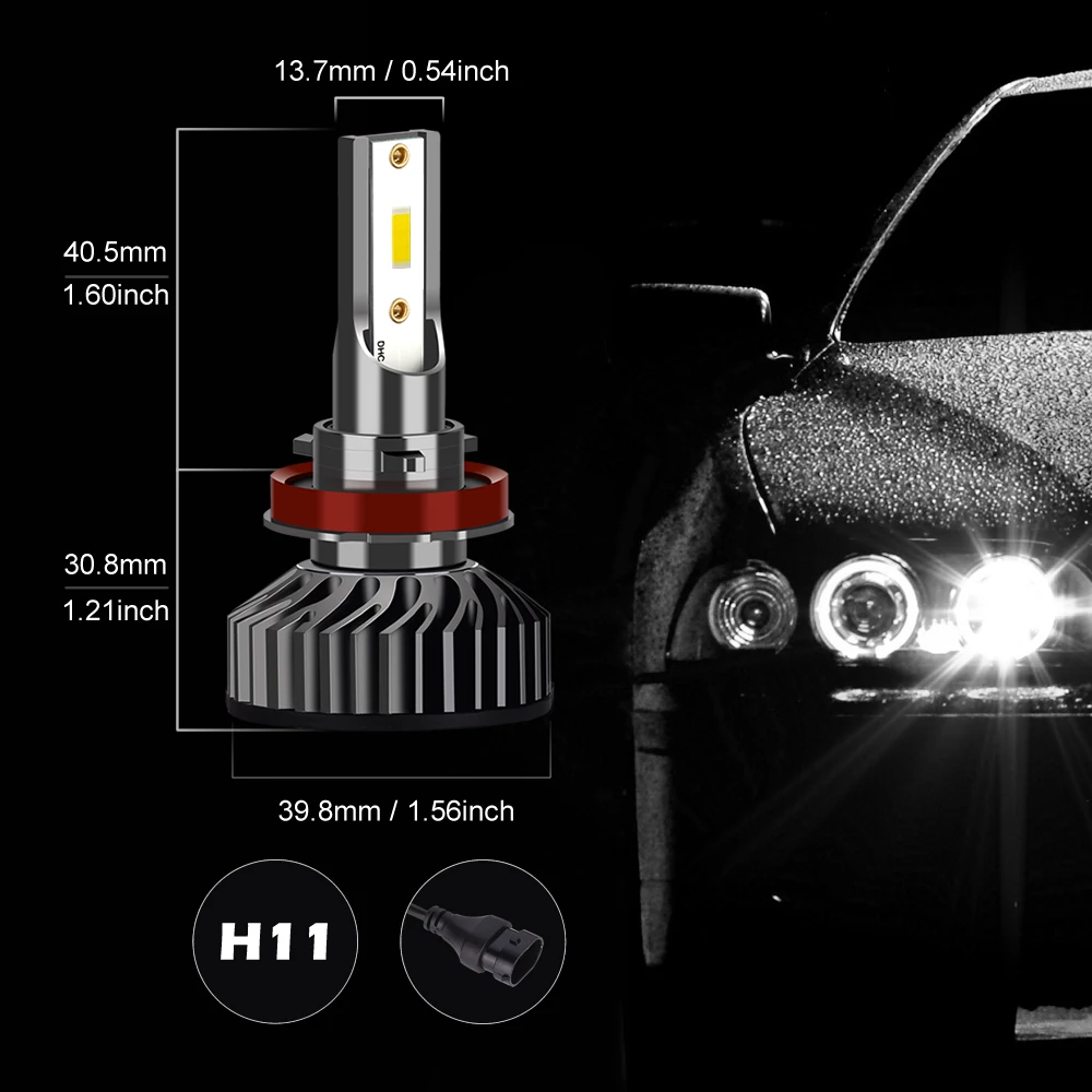 Автомобисветильник фары Hillpow H7 LED H4 светодиодный H1 H11 H3 H13 H27 880 9006 9007 72W 6500K 12V Auto 1860
