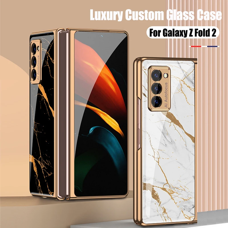 Luxury Case For Samsung Galaxy Z Fold 2 5G Painted Glass Mobile Phone Cover For Samsung Galaxy Fold Z Flip Optional New Arrivals