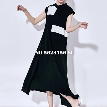 

High Street Chiffon Women Dress Asymmetrical Patchwork Short Sleeve Woman Dresses Holiday Dress