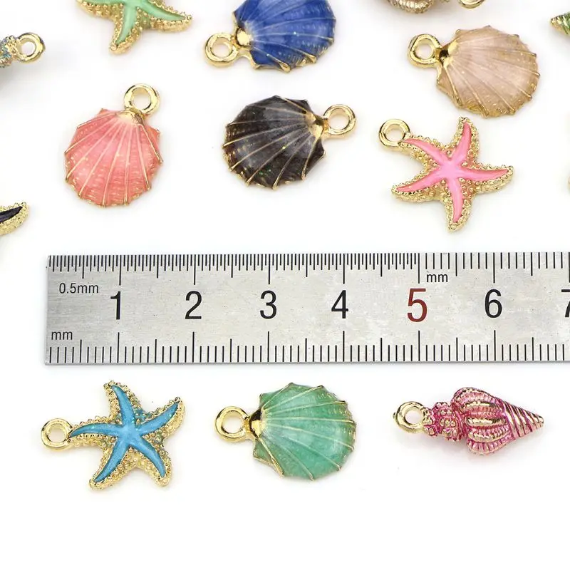 

15Pcs/Set Assorted Enamel Ocean Starfish Conch Shell Charm Pendant for DIY Jewelry Making Necklace Bracelet Earring Accessories