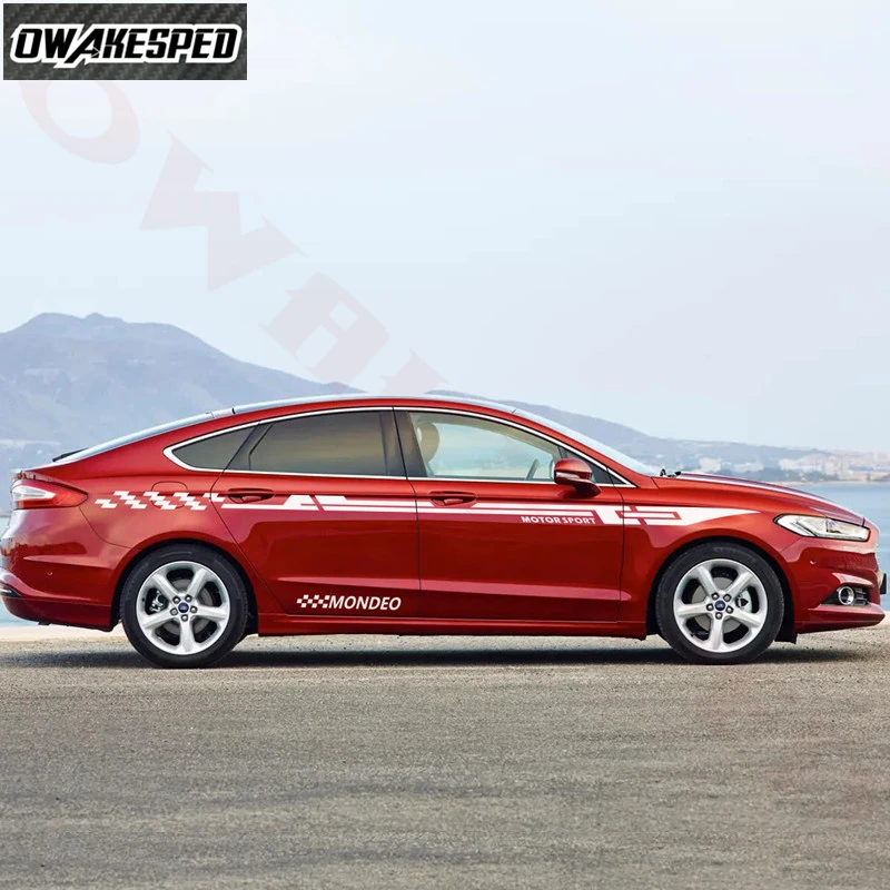 Moto Sport Stripes Car Waist Lines Sticker Both Side Car Door Body Decor Vinyl Decals For Ford Mondeo MK2 MK3 MK4 MK5 (2)