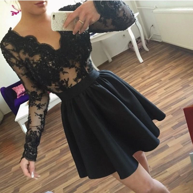 Black V Neck Homecoming Dresses 2021 A 