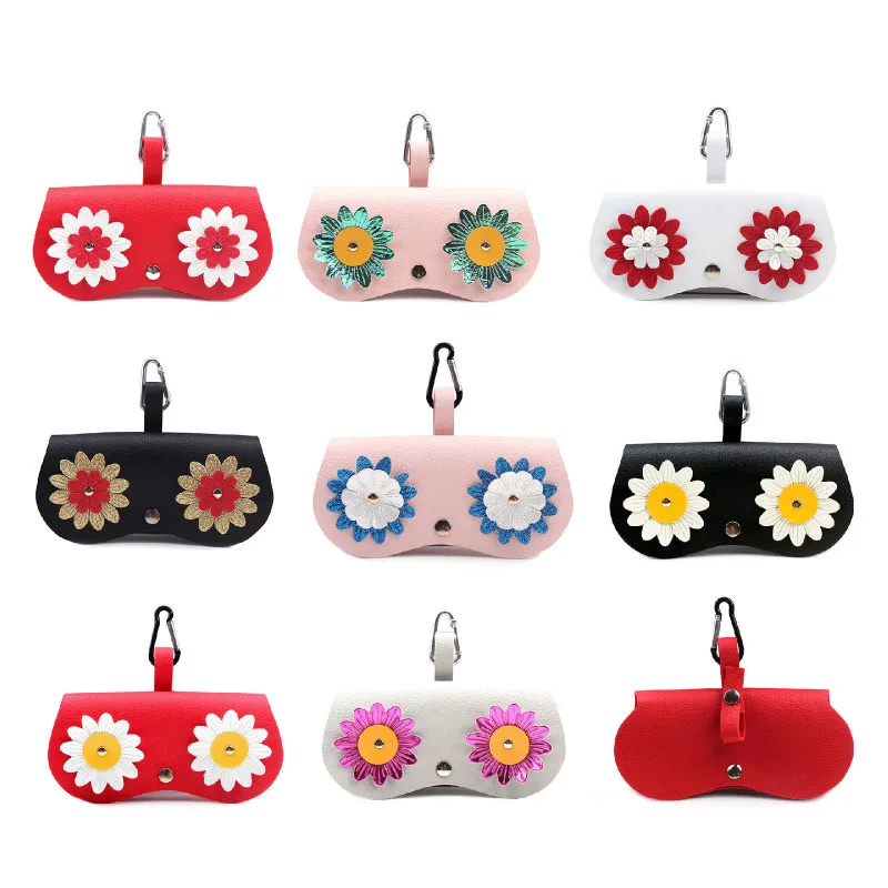 

Cute Flower Case Cover for SunGlasses PU Leather Glasses Case Cover Eye Glasses Clip Holder Box Sunglasses Case Bag Storage