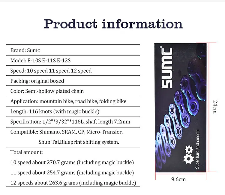 Best SUMC Bike Chain Colorful Bicycle Chain 10/11/12 Speed Ultralight Semi-hollow Chain Rainbow Chain w/ Magic Buckle 0