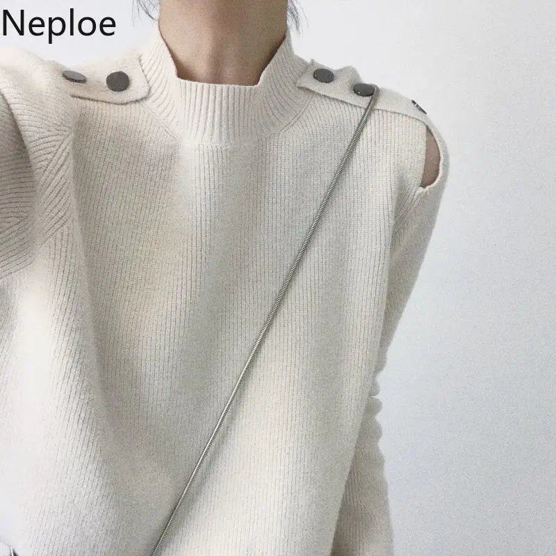 Пуловер Neploe Женский осенне-зимний однотонный с круглым вырезом длинным рукавом