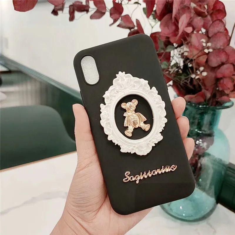 3D милый металлический медведь фоторамка мягкий чехол для телефона iphone 11 Pro MAX X XS XR