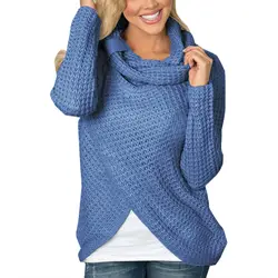 Женские вязаные свитера-пуловеры, топы, повседневные однотонные женские свитера с длинными рукавами, свободный свитер неравномерной длины