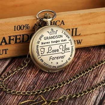 

Engraved Customized To My Grandson Bronze Case Fob Watch for Boys Gift Quartz Pocket Watches Pendant Watch for Drop shipping