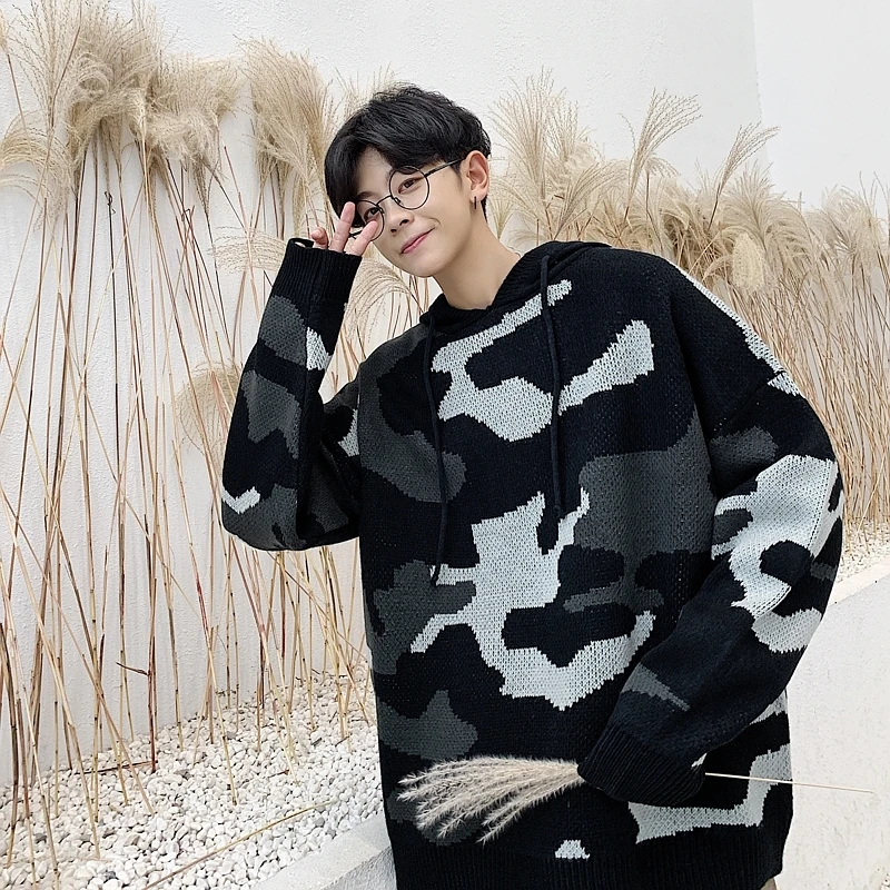 Winter Camo Sweater Men Warm Fashion Casual Knit Hooded Sweater Man Sweter Clothes Loose Long-sleeved Pullover Men M-2XL Winter Camo Sweater Men Warm Fashion Casual Knit Hooded Sweater Man Sweter Clothes Loose Long-sleeved Pullover Men M-2XL
