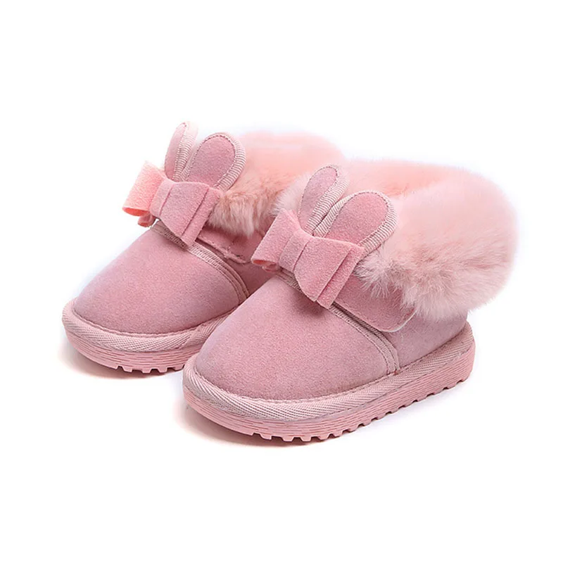 

COZULMA Baby Kids Warm Plush Lining Snow Boots Winter Shoes Girls Rabbit Ear Ankle Boots Children Non-slip Flat Shoes Size 21-25