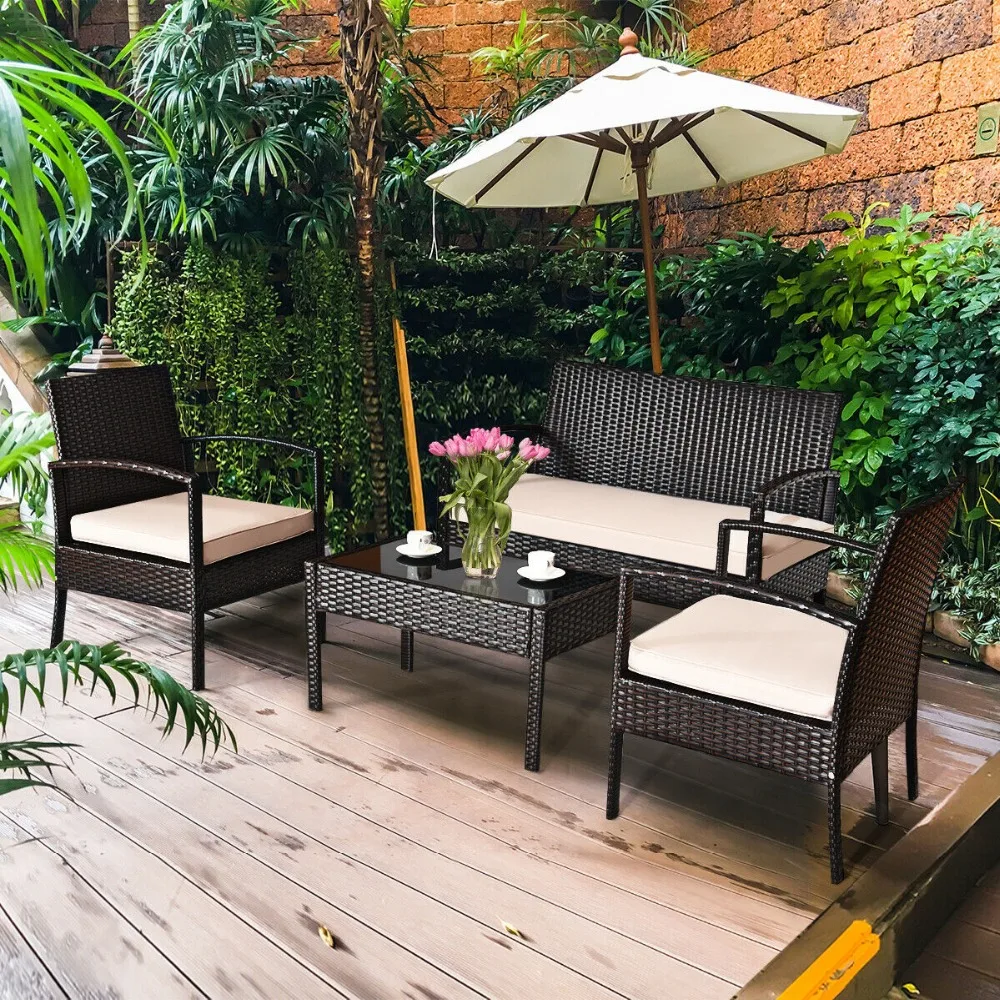 4 Pcs Patio Furniture Sets Rattan Chair Wicker Set Multi Functional Outdoor Bistro Premium Stable Steel Construction Garden Furniture Sets Aliexpress
