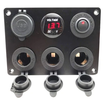 

On Off Power Outlet Truck ABS Adapter Car Charger Socket Panel Toggle Switch RV Voltmeter Yacht Boat Dual USB Accessories
