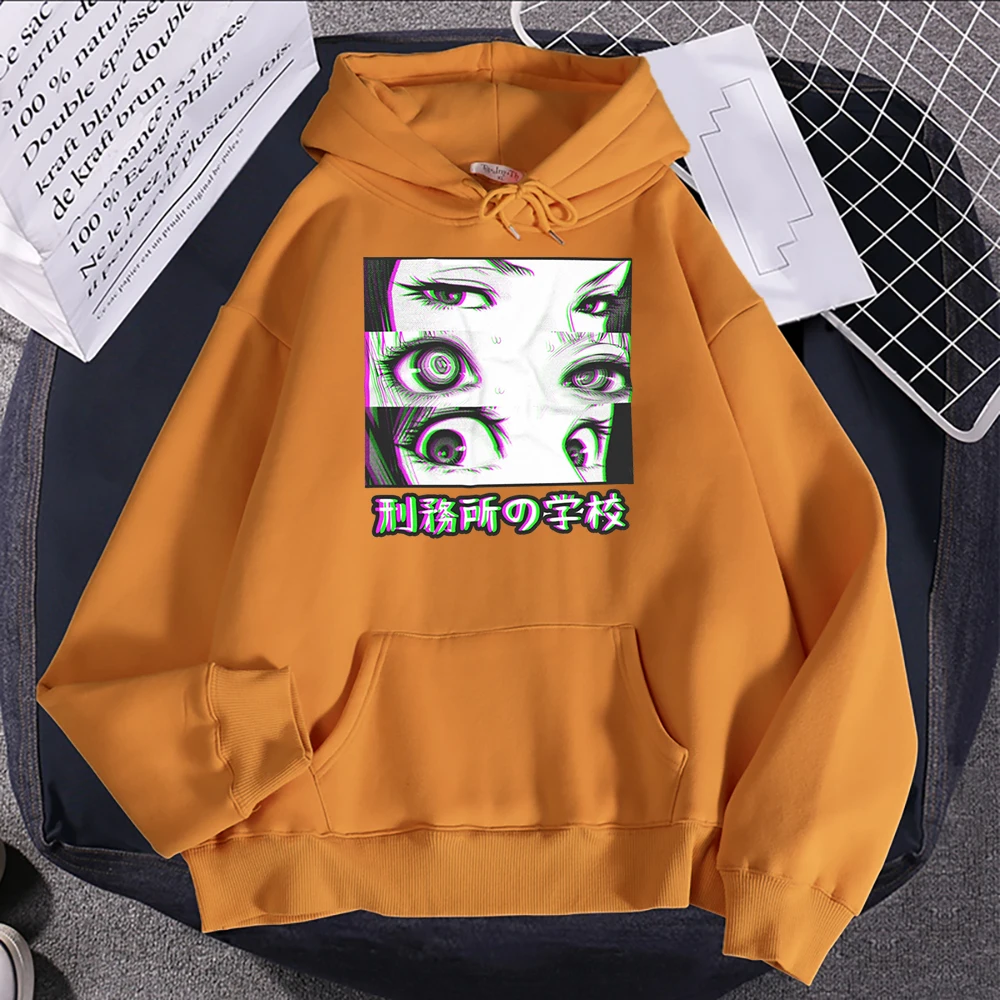 

Anime Prison School Eyes Sad Cartoons Print Hoodie Female Autumn Warm Fleece Sweatshirt Loose Oversize Tops Crewneck Pullovers