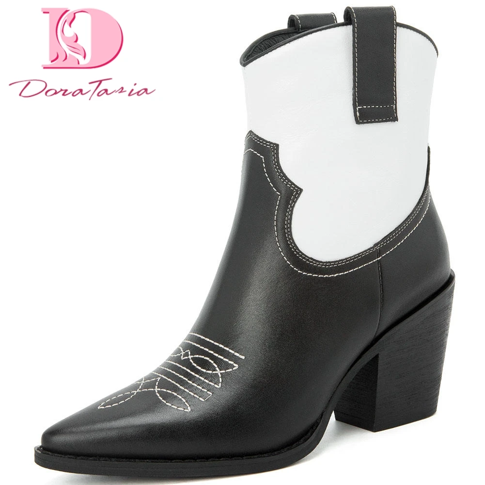 

Doratasia 2019 brand design top quality Fashion Genuine leather slip on Boots Woman Shoes Women's western Boots female