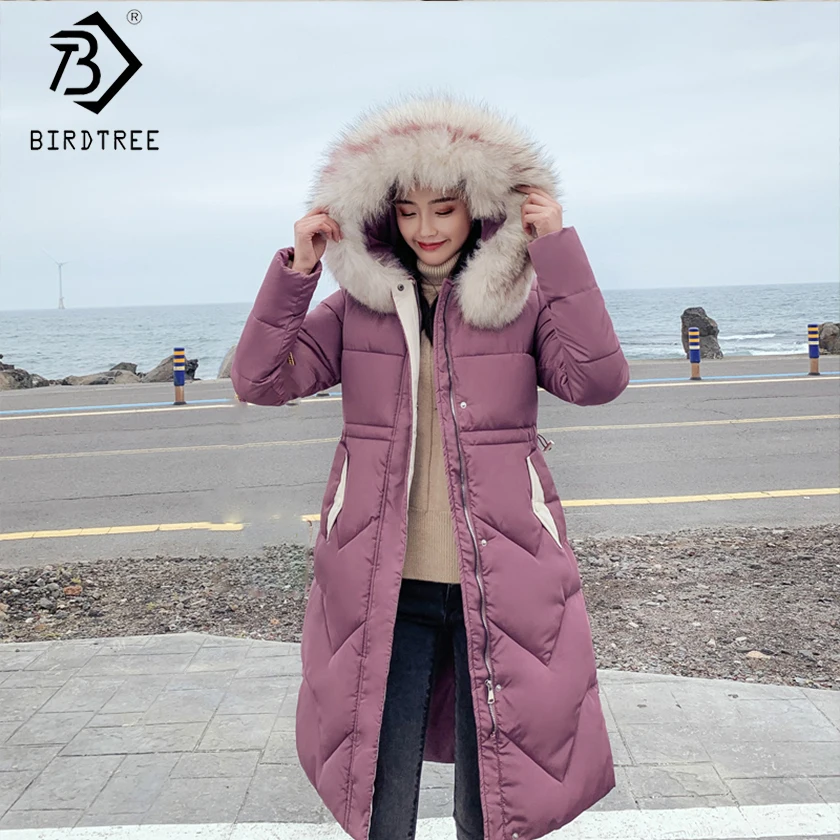 Ins Winter New Women's Hooded Down Parka Long Jacket Casual Big Fur Zipper Full Sleeve Korean Style Thick Coat C90802K