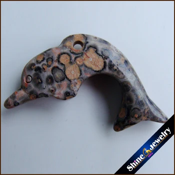 

Natural Stone Leopard Fur Stone Carving Dolphin Amulet Pendant Free Necklace Fish Fashion Animal Blessing Lucky Jewelry DK01