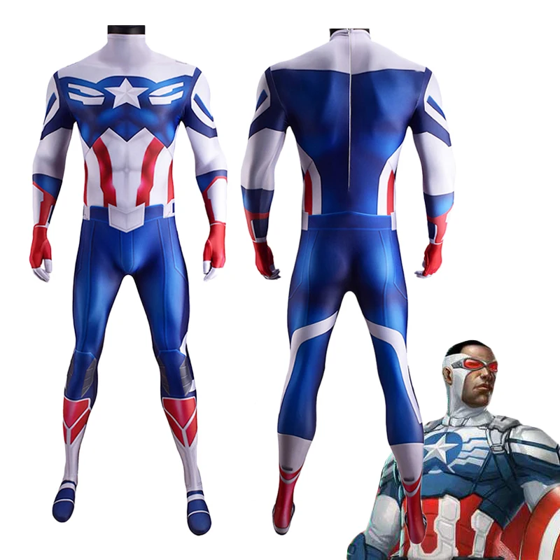 

Superhero Cosplay Costume Zentai Bodysuit Sam Wilson Battle Suit Unisex One-Piece Performance Jumpsuits For Adults Kids