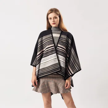 

Fashion ladies scarf autumn winter classic stripes serging pallium cloak imitation cashmere