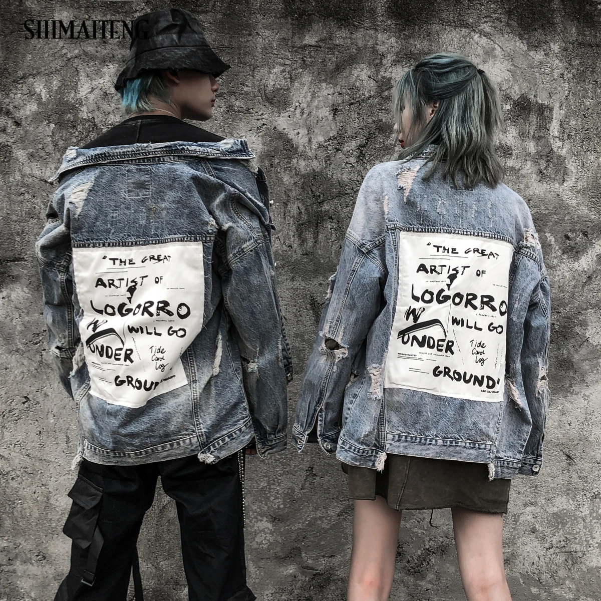 

letter Basic Coat Bombers Vintage Fabric Patchwork Denim Jacket Women Cowboy Jeans 2020 Autumn Frayed Ripped Hole Jean Jacket
