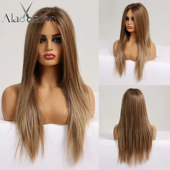 

ALAN EATON Honey Brown Blonde Long Silky Straight Hair Synthetic Lace Front Wigs for Black Women Afro Middle Part Cosplay Wigs