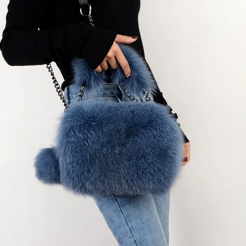 

2023 Genuine Imported All Skin Fox Fur Single Shoulder Bag Leather Shoulder Stylish Girl Bag 100% Real Fur Wrist Bags