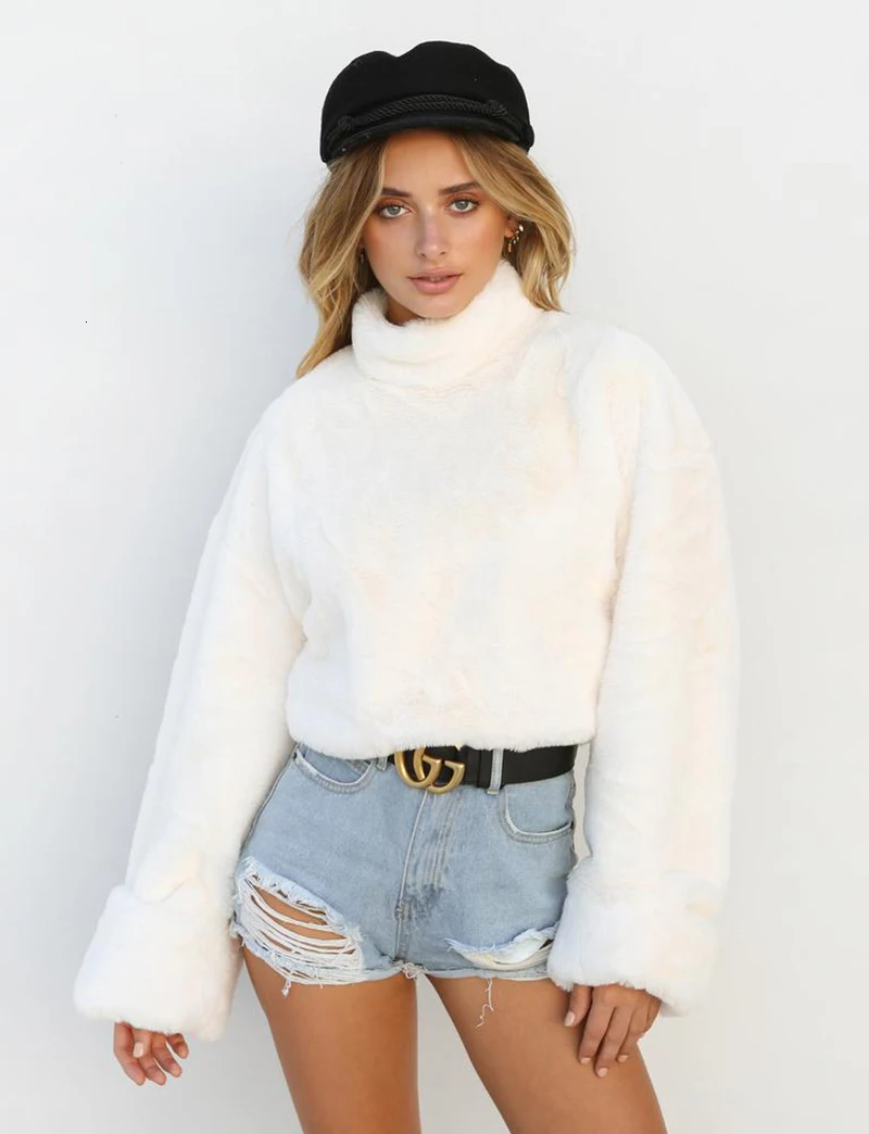 Back Zippers Crop Teddy Jackets Women