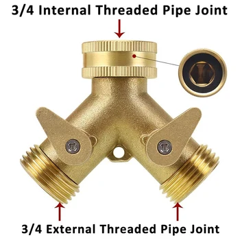 

2-Way Heavy-Duty Brass Hose Distributor Garden Hose Connector with Comfortable Handle-Hose Connector 2 Valves (2 Pack)