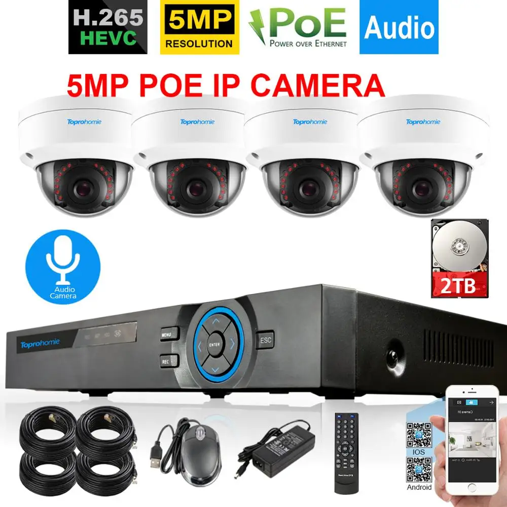 TOPROHOMIE H.265+ 4CH POE Система видеонаблюдения 48 В 5MP безопасности ...