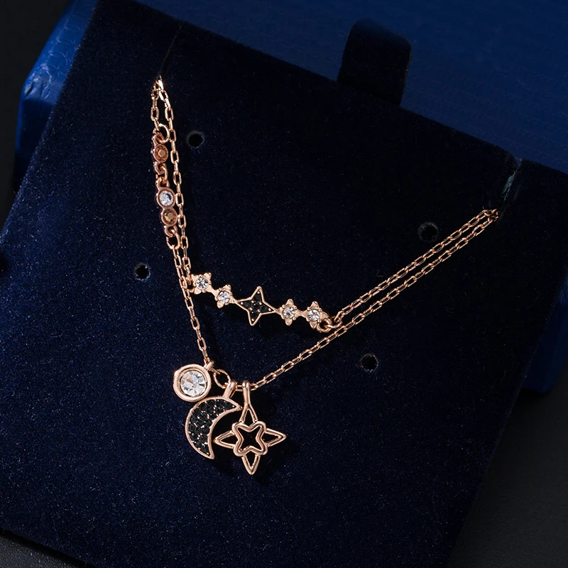 

SWA new mysterious black star moon two-in-one chain and high-quality necklace SWA crystal female silver chain holiday gift