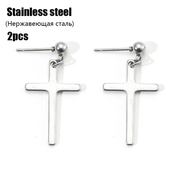 Fashion Men's Stainless Steel Cross Pendant Cartilage Drop Dangle Earrings Punk Jewelry for Cool Women Girl Friendship Gifts TD938 1pcs