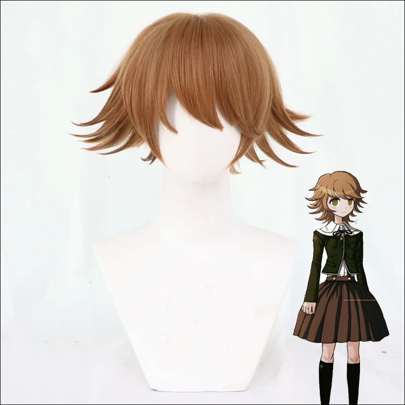 Парик для косплея Fujisaki Chihiro из Игры данганронпа костюм коричневых коротких