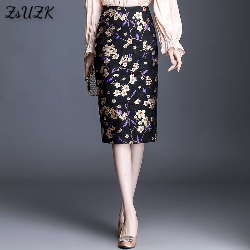 Women Vintage Print Skirt New Slim 2021 Fashion Chinese Style Skirt Pack Hip Sexy Skirt