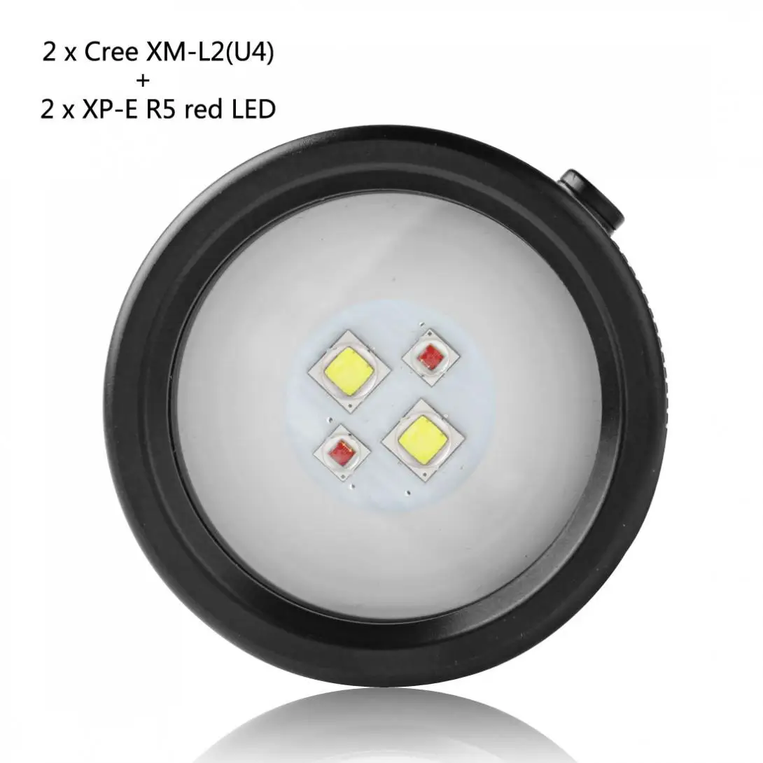 SecurityIng 120 градусов угол акваланга 2x XM-L2(U4) белый+ 2x XP-E R5 красные светодиоды 1500LM 18650 батарея Дайвинг фотография фонарик