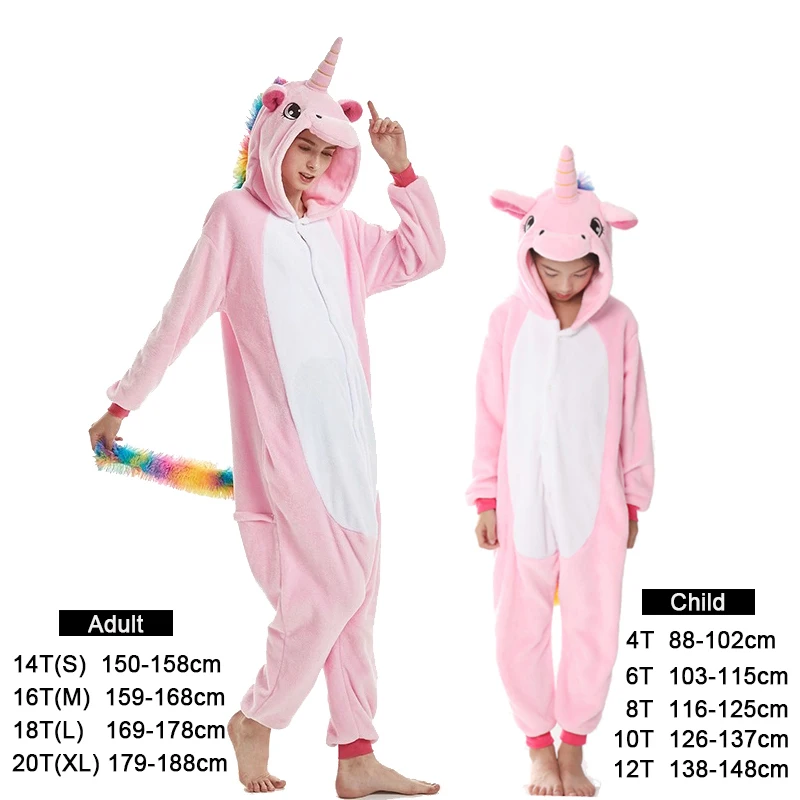 Детская Пижама с единорогом, зимняя Пижама для взрослых, одежда для сна для женщин и мальчиков, домашний костюм мультфильм пижама кигуруми, пижамный комплект, одежда для маленьких девочек - Цвет: Pink tianma