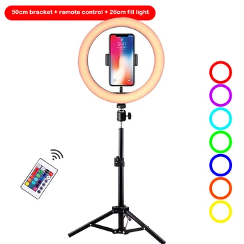 

RGBW LED 26cm Selfie Ring Light Video Vlogging Photography Tripod Stand Live Broadcast Kits with Remote Control & Phone Clamp